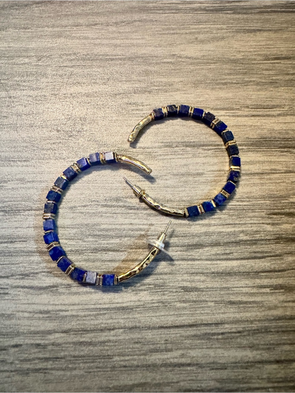 Kendra Scott Gold Hoop Earrings with Lapis Blue Bead Accents